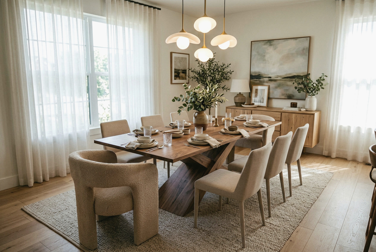 Elegant Modern Organic Dining Rooms: Sculptural Comfort and Natural Textures interior design inspiration