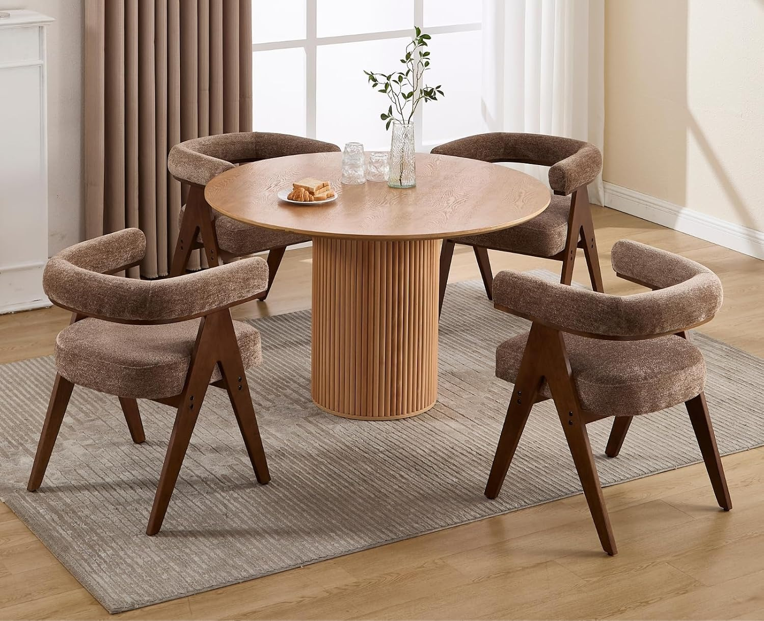 Amazon.com - CIMOTA Barrel Wooden Dining Chairs with Arms Set of 4, Farmhouse Fabric Upholstered Kitchen Chairs with Walnut Wood Legs Contemporary Armchairs Accent Side Chairs for Dining Living Room,Chenille Khaki - Chairs
