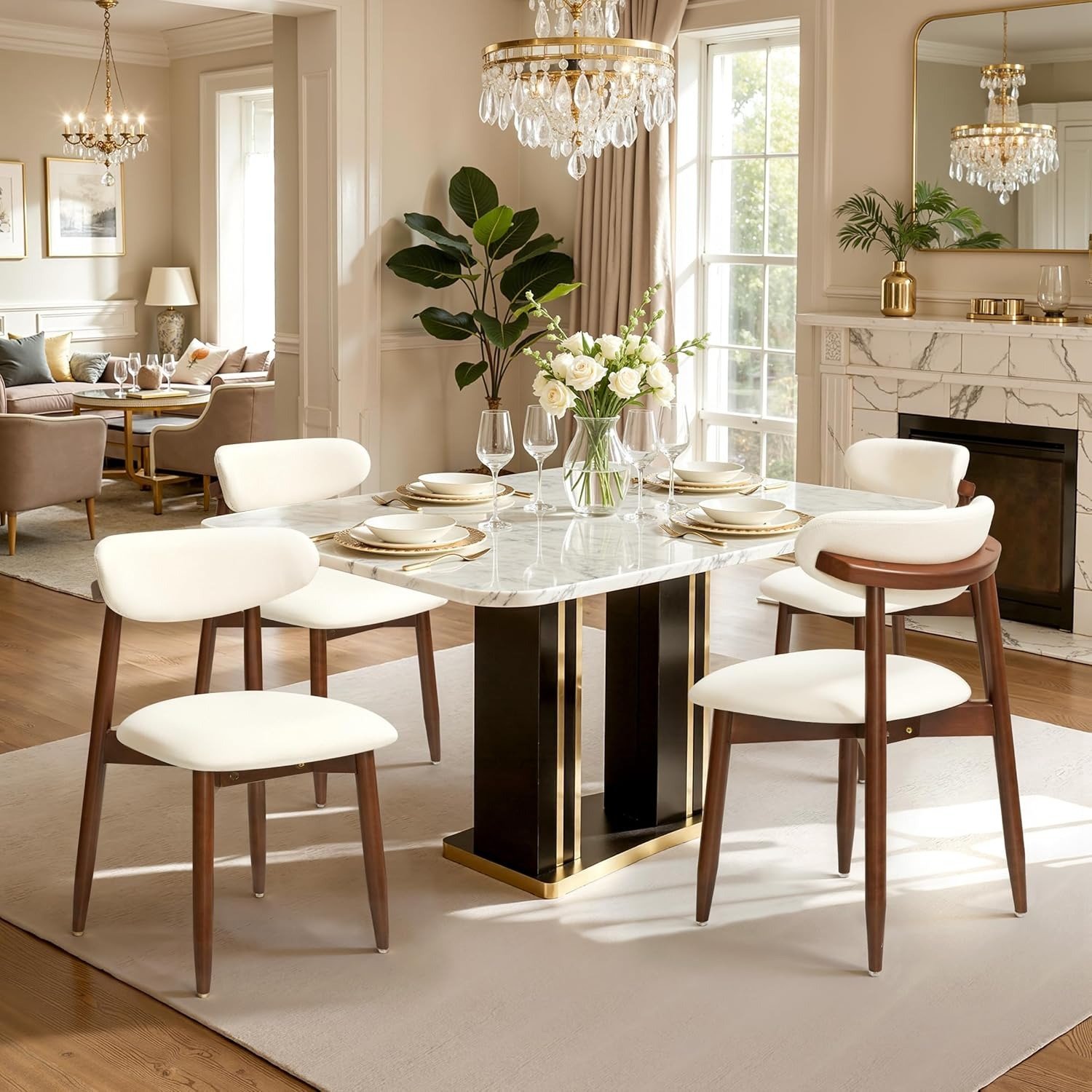 Amazon.com - CHUN YI Dining Chairs Set of 4, Upholstered Wooden Dining Room Chairs, Mid Century Modern Fabric Kitchen Chair with Ergonomic Curved Backrest, Beige (Only Chairs) - Chairs