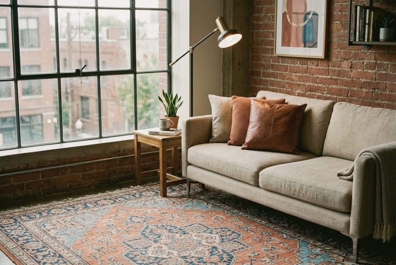 Elevating Small Industrial Living Spaces with Warmth and Texture interior design inspiration
