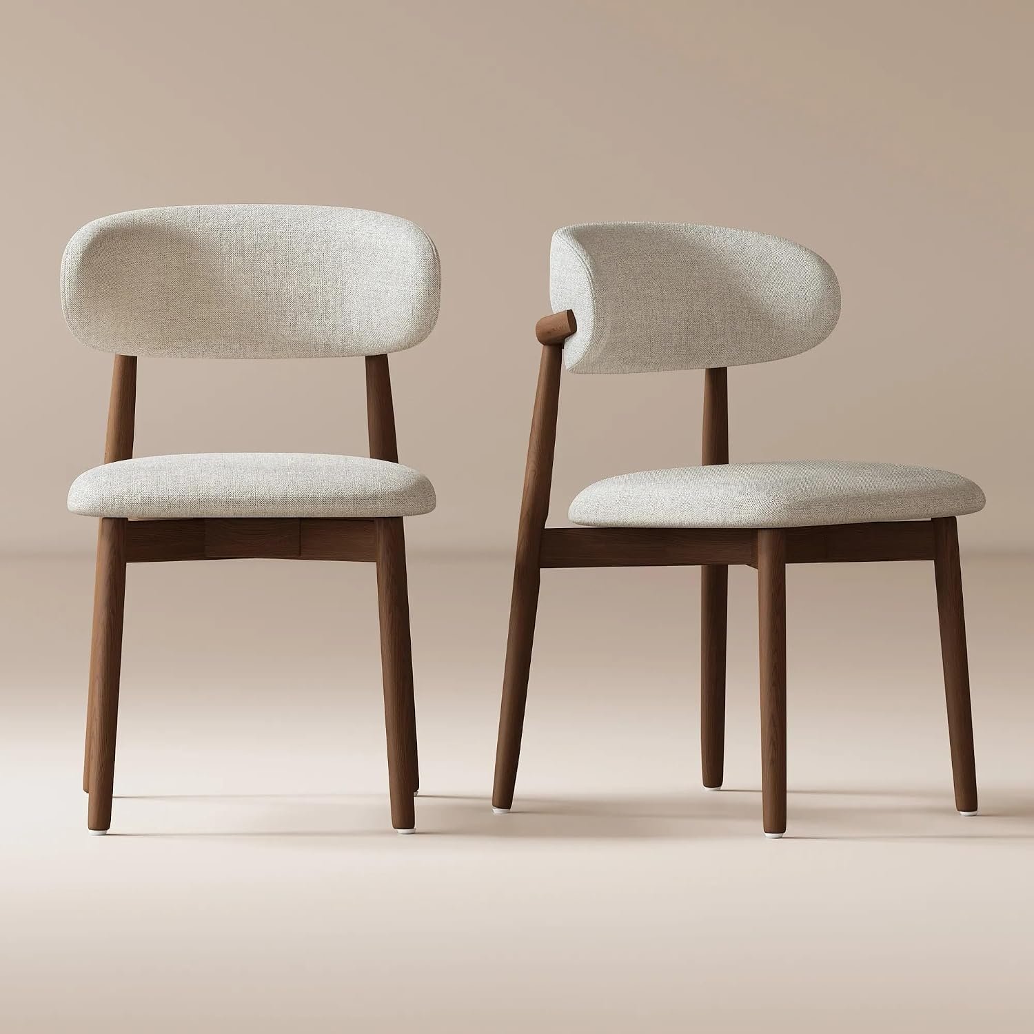 Modern Solid Wood Dining Chairs Set of 2 with Curved Back, Ergonomic Upholstered Seat, Natural Wood Legs with Adjustable Anti-Slip Foot Pad, for Kitchens, Living Rooms, Offices (S-Walnut, Set of 2)