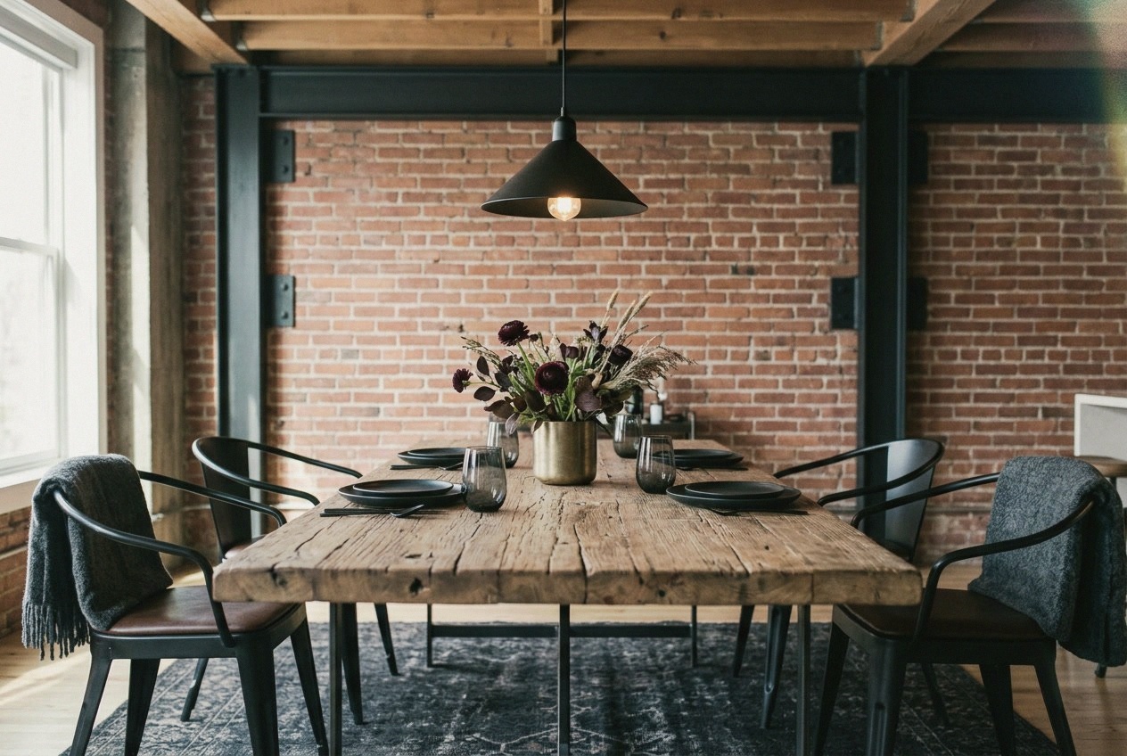 Sophisticated Industrial Dining: Balancing Urban Edge with Refined Warmth interior design inspiration