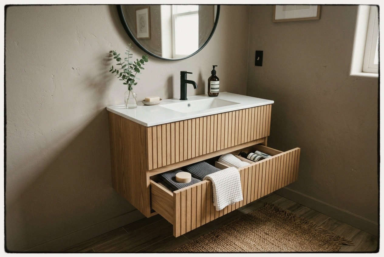 Warm Modern Bathrooms: The Elegance of Floating Vanities interior design inspiration