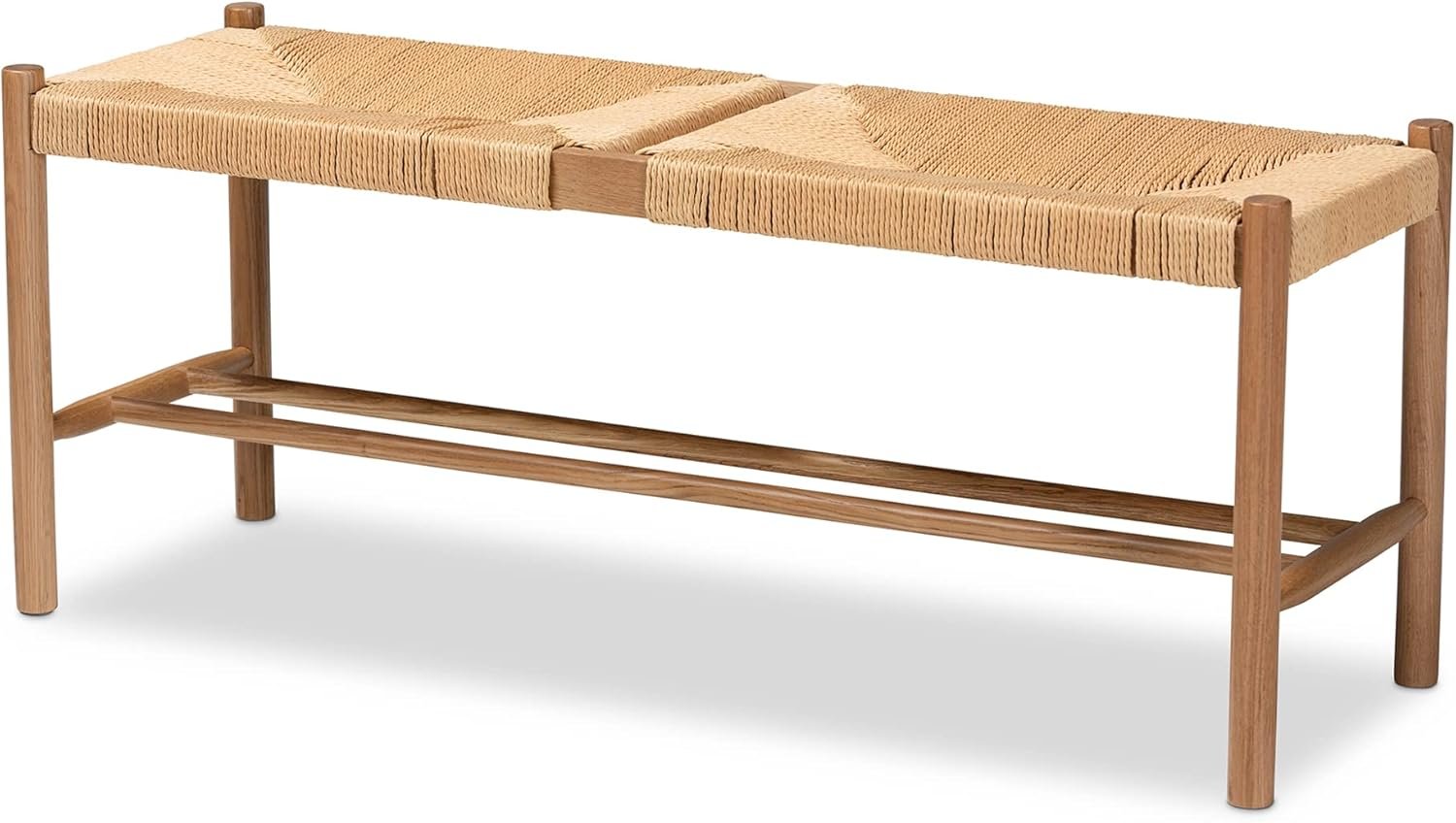 Baxton Studio Saura Mid-Century Modern Oak Brown Finished Wood and Hemp Dining Bench