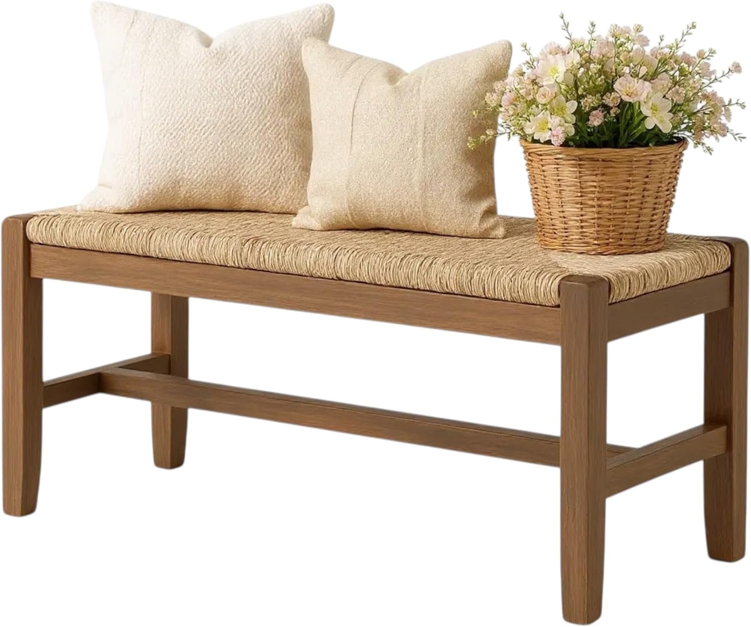 Alaterre Furniture Newport 40 Inch Solid Wood Entryway Bench - Modern Farmhouse Indoor Decorative Bench with Natural Seagrass Rush Seat - Furniture for Entryway, Dining Room, or Kitchen (Natural)